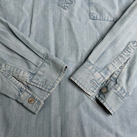 Liverpool Blue Chambray Long Sleeve Collared Blouse - Picture 6 of 9